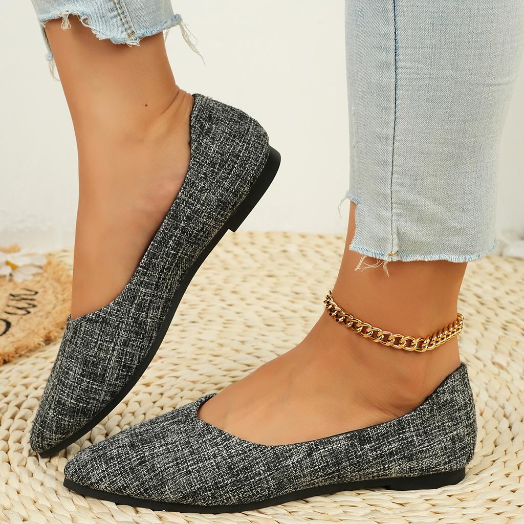 Women's Pointed Toe Flat Shoes Solid Color Knitted Slip On Ladies Shoes Casual Breathable Ballet Women Flat Shoes Loafers Women