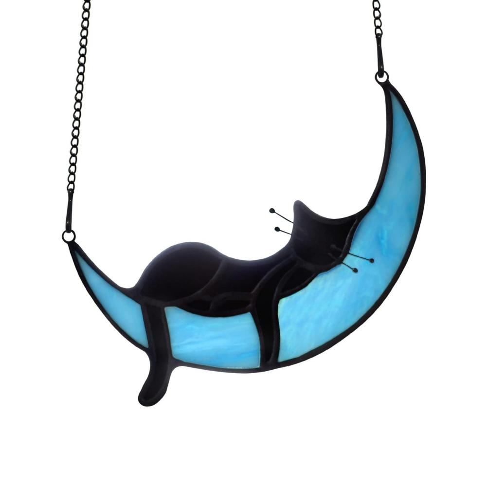 Акриловые украшения в стиле бохо с рисунком кошки на луне, подвесные наклейки на окна, ловец солнца, подарок любителю кошек, подарки для домашних животных, украшение для дома