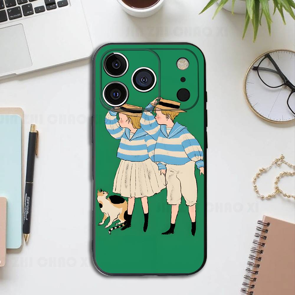 Retro Illustrations Silicone Phone Case For IPhone 17 16 15 14 13 12 11 X XS Plus Pro Max Shockproof Soft Cover