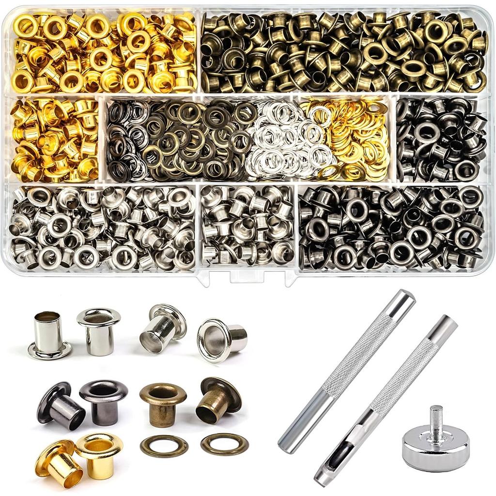 600Pcs 3/16inch Metal Eyelets Grommets Kit with Tool,4 Colors | Installation Tool and Storage Box,Used for Shoes Clothes Crafts Bag DIY Project