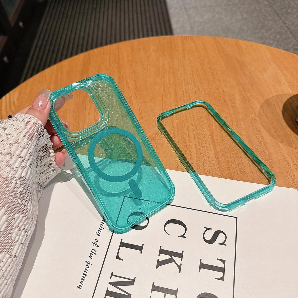 For IP16promax Second Generation Magnetic Colorful Three-in-one PC Upper and Lower Cover + TPU Plus Glitter All-inclusive Mobile Phone Case