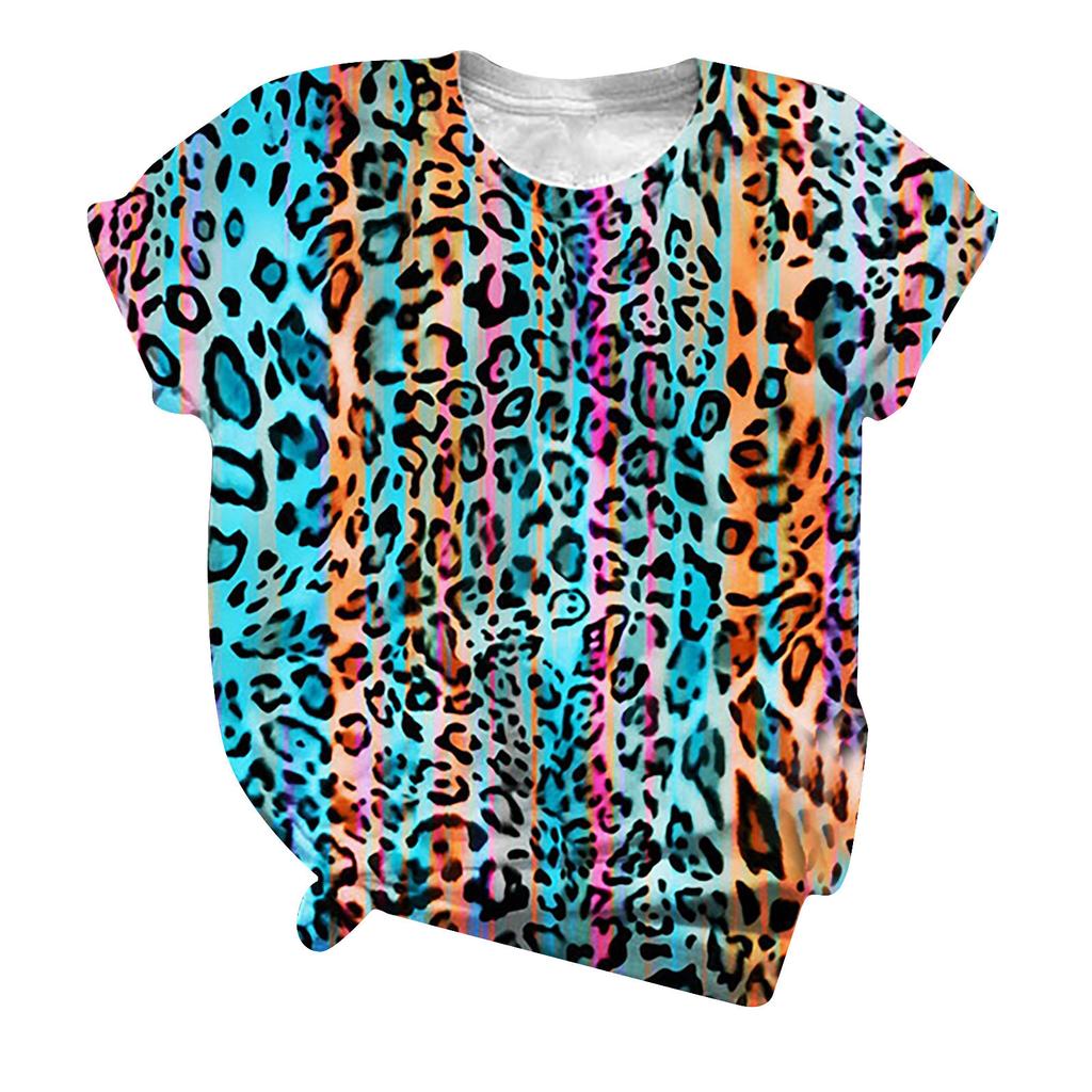 XL-7XL Plus Size Leopard Tee Butterfly Digital 3D Printed Short Sleeved T-shirt Men Women Couple Round Neck Top