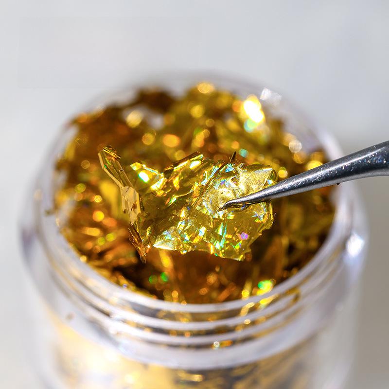 Ультратонкие переливающиеся золотые и серебряные фрагменты фольги для ногтей
