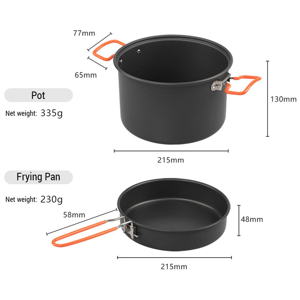 Camping Cookware Mess Kit Aluminum Alloy Pot Pan Steaming Tray Bowl Cup and Water Kettle with Pot Cover