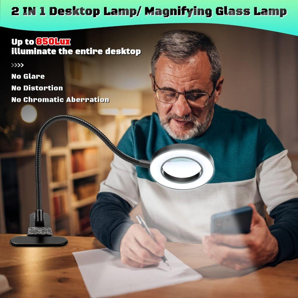 360°Flexible Gooseneck Magnifying Glass with Light 5X Lighted Desk Lamp Night Clip  Jewelry Making
