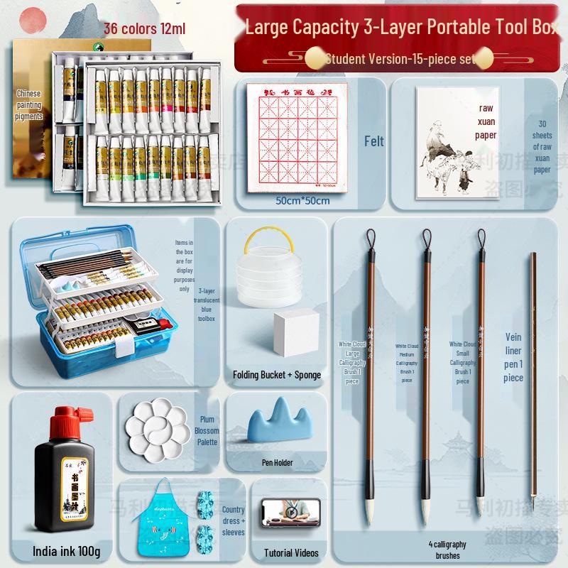 Набор Марии для начинающих из 12 цветов для детской живописи тушью с кистями