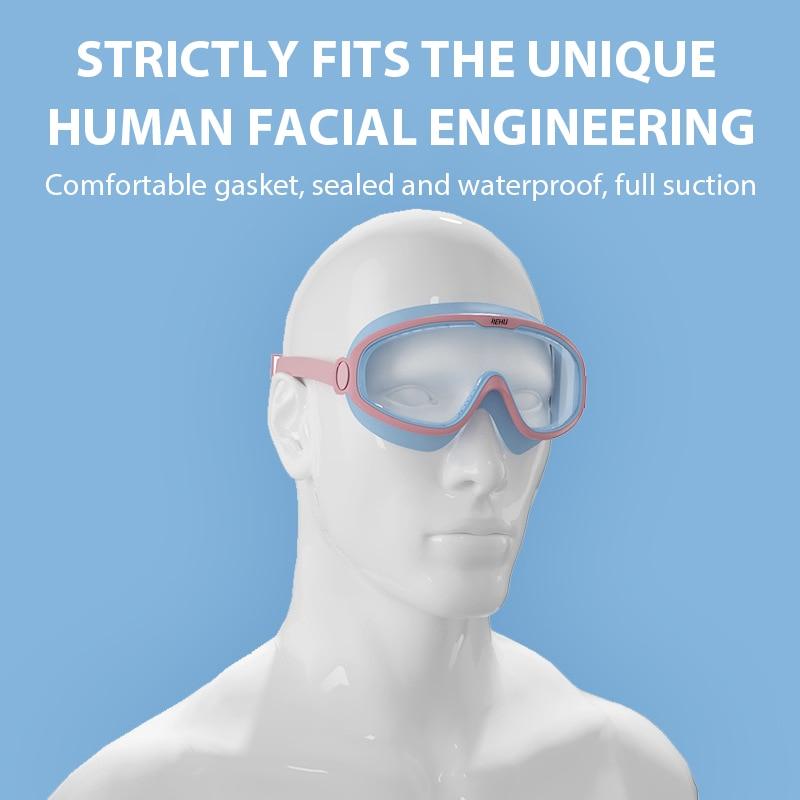 Очки для плавания с большой оправой для взрослых, водонепроницаемые противотуманные очки HD для подводного плавания, мужские и женские регулируемые очки для плавания с широким обзором