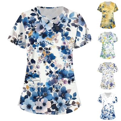 Женский топ с коротким рукавом и V-образным вырезом, принтом и карманом Dry-nurse