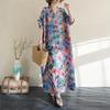 DIMANAF 2025 New Women Plus Size Summer Casual Floral Dress Vintage Long Dress Loose Basic Holiday Maxi