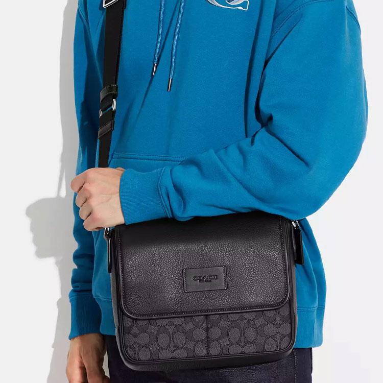 Coach Сумка через плечо Sprint 25 Signature Jacquard с фактурой Pebble Leather и гладкой телячьей кожей, средняя, женская, черная CE534-JIBLK