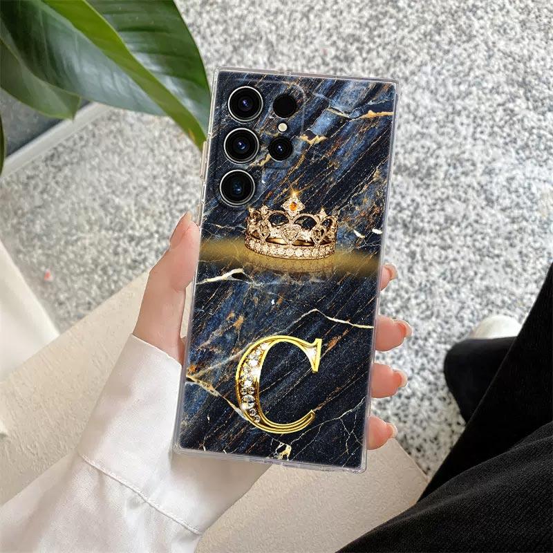 Чехол для телефона с начальными буквами E M I J L для Samsung Galaxy S24 S23 Ultra S22 S20 Plus S21 FE Прозрачный чехол Модный Мраморный Корона Fundas