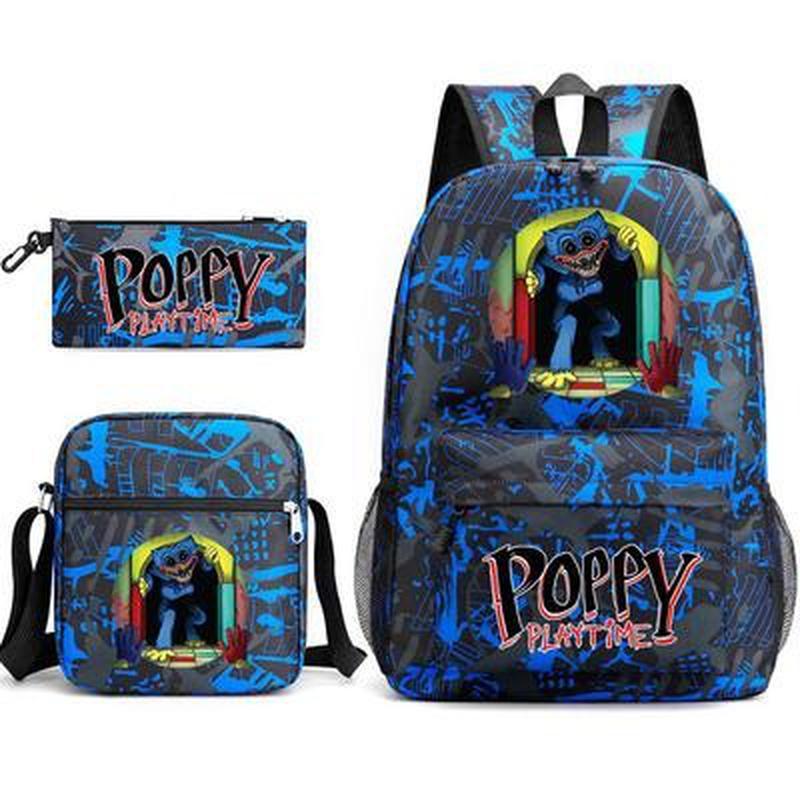 3 шт. модные детские школьные сумки Poppy Playtime Huggy Wuggy студенческие холщовые школьные рюкзаки + сумка через плечо + сумка для ручек