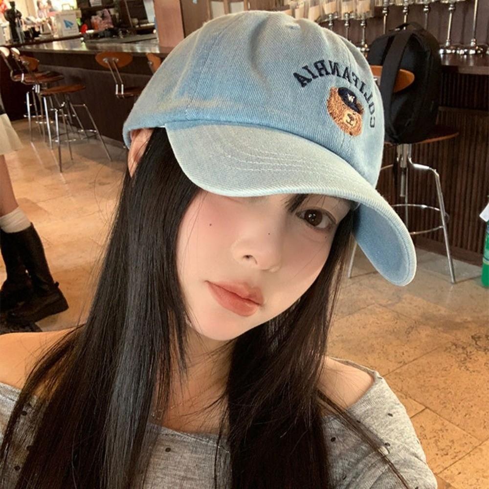 Cotton Men Women Baseball Cap Korean Snapback Hat Adjustable Bear Embroidery Cap Visors