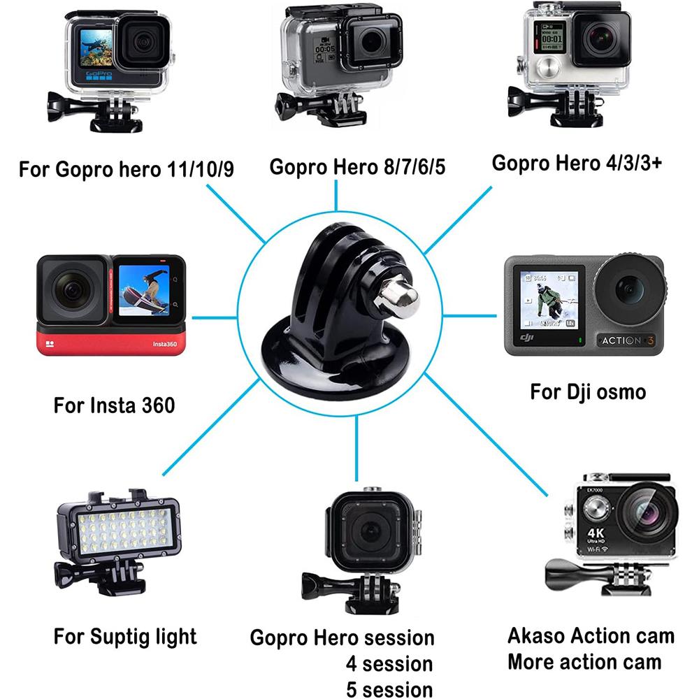 Tripod Mount Adapter for GoPro Hero 13 12 11 10 9 8 7 6 5 4 3 3+ Hero Session GoPro Max, Akaso DJI Osmo Action Cameras