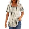 Футболки для женщин, плиссированные, с квадратным вырезом, нарядные, повседневные, блузки с принтом, с коротким рукавом, летние топы свободного кроя