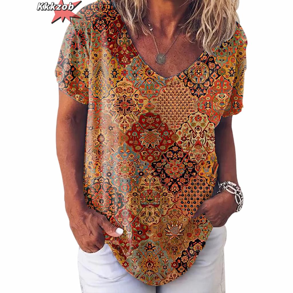 Винтажный топ с принтом, женская уличная одежда с короткими рукавами, летняя футболка, женская модная повседневная футболка с v-образным вырезом, женская одежда большого размера Y2k