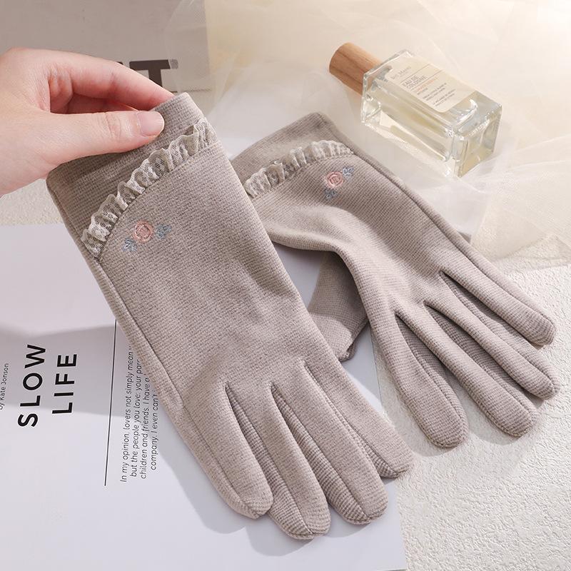 Теплые женские перчатки с узором «тысяча птиц», элегантные, для улицы, для верховой езды, холодо- и ветрозащитные, однослойные кружевные перчатки для весны и осени