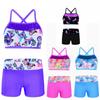 Kids Girls Two Pieces Bathing Suit Sports Gymnastics Dancing Swimming Outfit Crop Top with Shorts Set