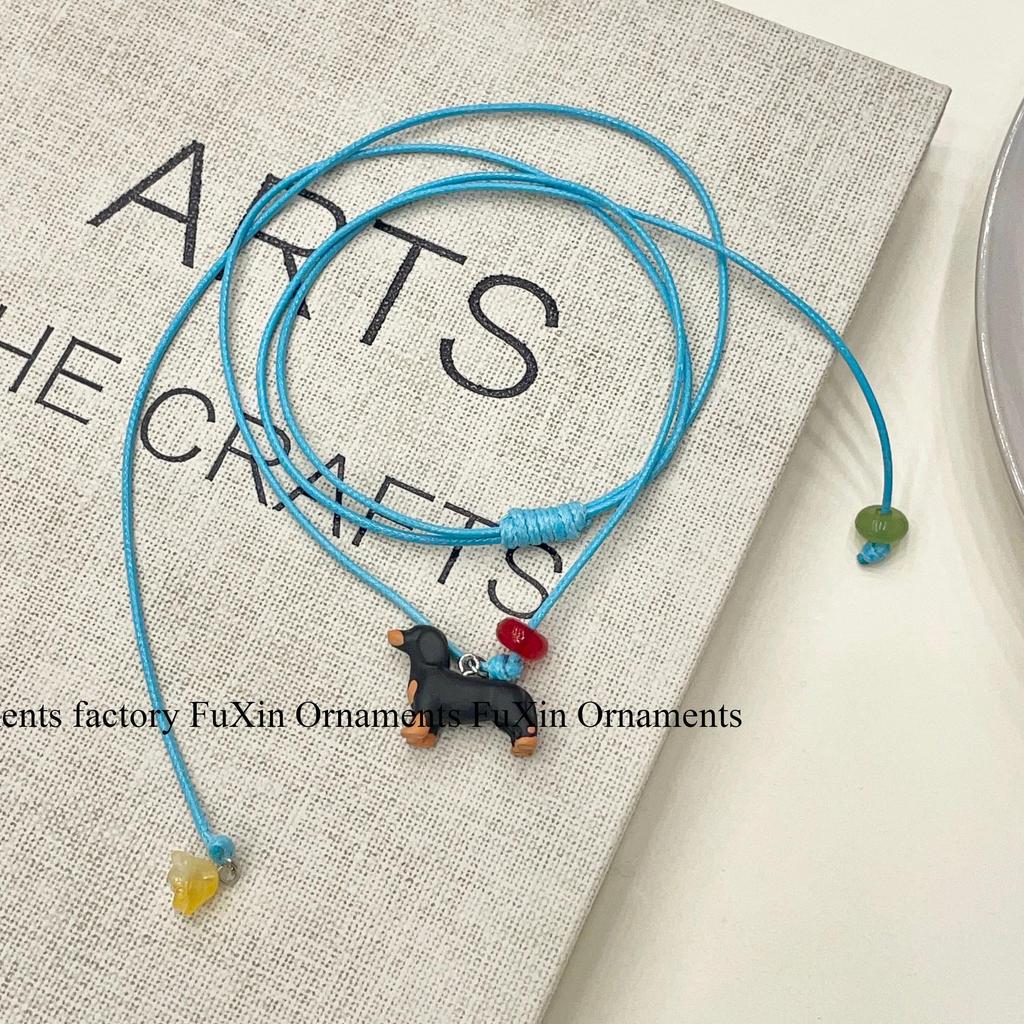 Charming Puppy Pendant Necklace - Versatile Leather Rope Long Clavicle Chain for Women