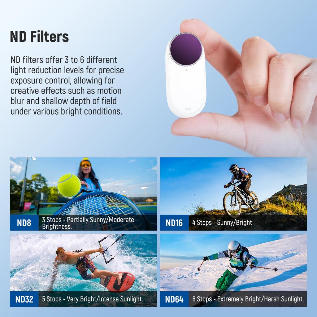 NEEWER ND Filter Kit GO 3S Exclusive 4 Pieces Action Camera Filter Neutral Density Filter HD Optical Alloy Frame FLB01 (ND8/ND16/ND32/ND64)