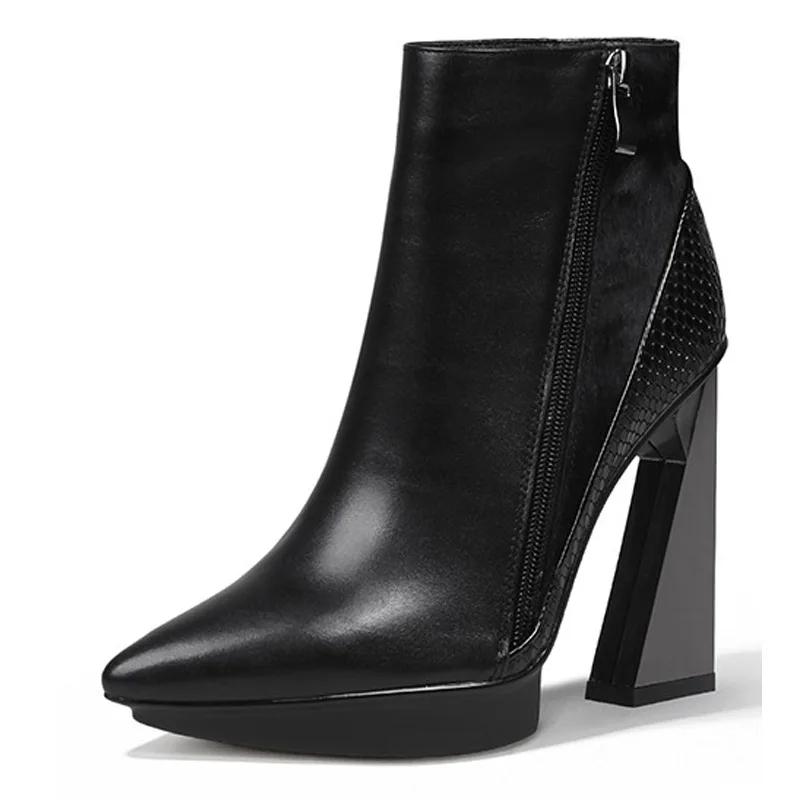 Модный бренд Подиумный стиль Смешанный цвет Банкетные Короткие ботинки из коровьей кожи Сексуальные Остроносые Водонепроницаемые Платформа Необычный Высокий каблук Ботильоны 40