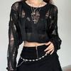 HELIAR Women Hole Hollow Out Y2K T-shirts Batwing Sleeve Knitted Shirt Loose Streetwear Tops Tees For Women 2024 Spring