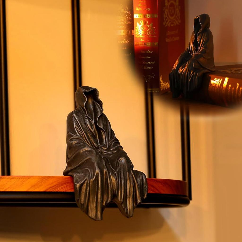 Готический декор, настольная статуэтка таинственного Мрачного Жнеца - готический жуткий декор для сада или книжной полки - 12 см фигурка из смолы - готический декор для книжной полки