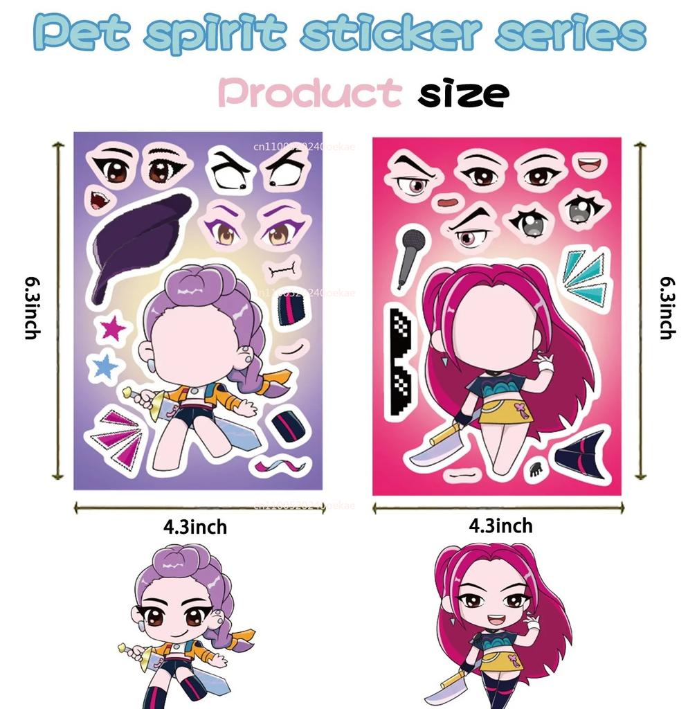 8/16 листов Забавные K-pop Охотники на демонов Сделай лицо Пазл Наклейки Дети Сделай сам Игра Дети Пазл Образовательная Игрушка Подарок