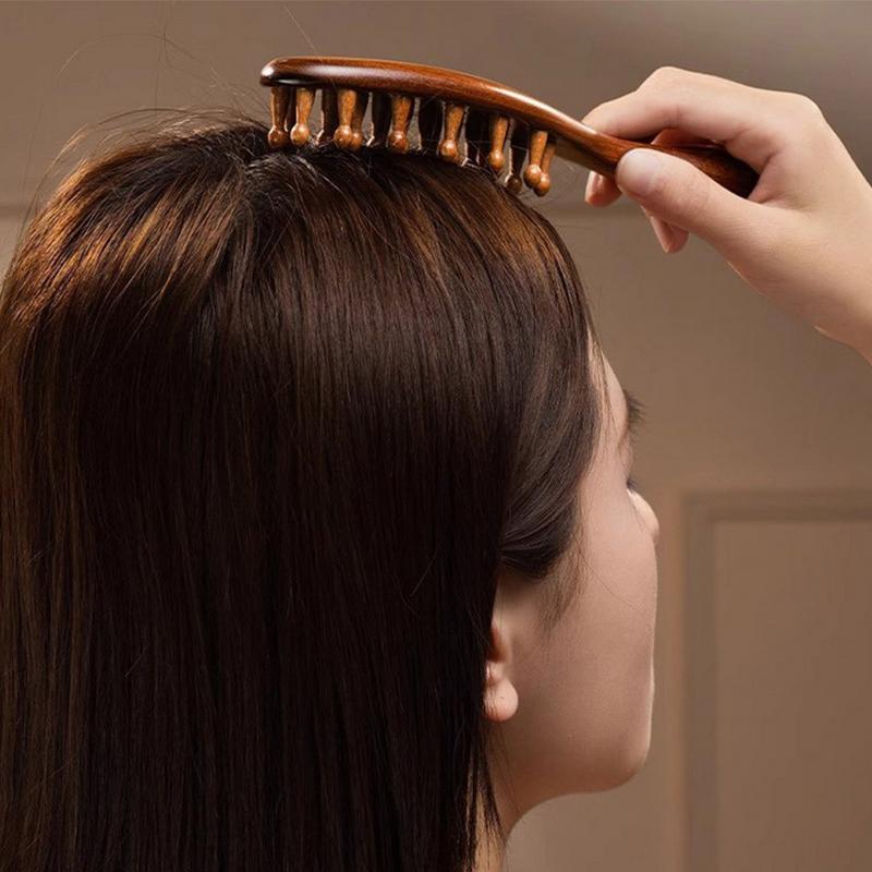 Головка расчески из натурального сандалового дерева Meridian Comb с длинной ручкой, многофункциональная вставка, массажная расческа для зубов, 22 гвоздя