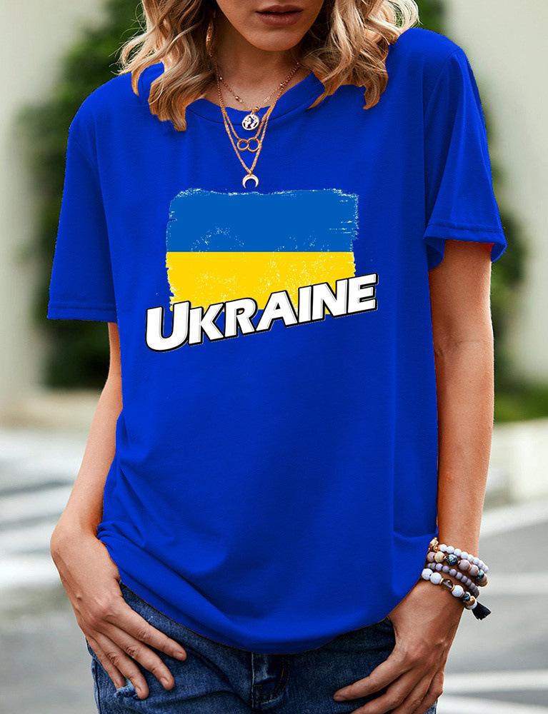 2024 New Women's Printed Ukraine Flag Short-sleeved Support Ukrainian Round Neck Short-sleeved 3D T-shirt