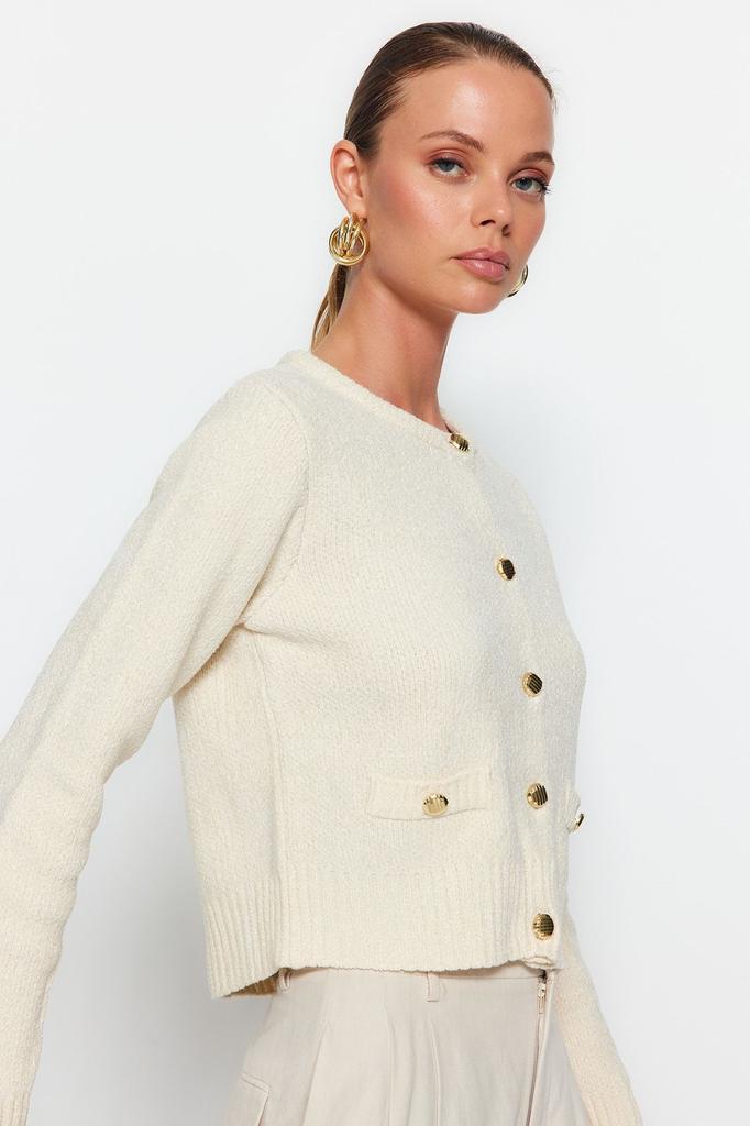 Women's Elegance Style Cardigan Black Premium Yarn Special Yarn Pocket Detailed Knitwear Cardigan