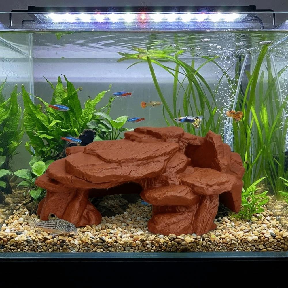 Simulated Rock Fish Tank Rockery Ornaments Realistic Texture Reptile Resting Place Aquariums