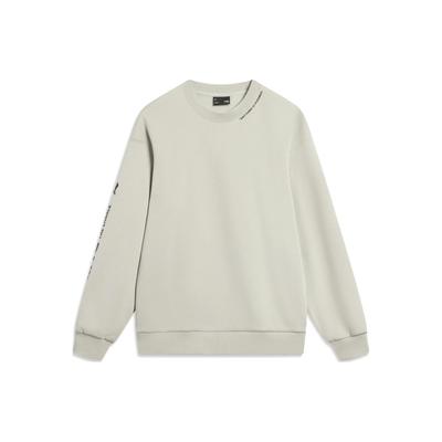 Li Ning Sports Lifestyle Series Флисовый свитер с длинным рукавом и принтом логотипа Толстовка унисекс Светло-серая AWDTB37-6