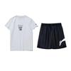 Li Ning Basketball Print Round Neck Pullover Short Sleeve T-Shirt Fashion Loose Versatile Shorts Casual Sports Suit AHST467-1+YKSV197-2