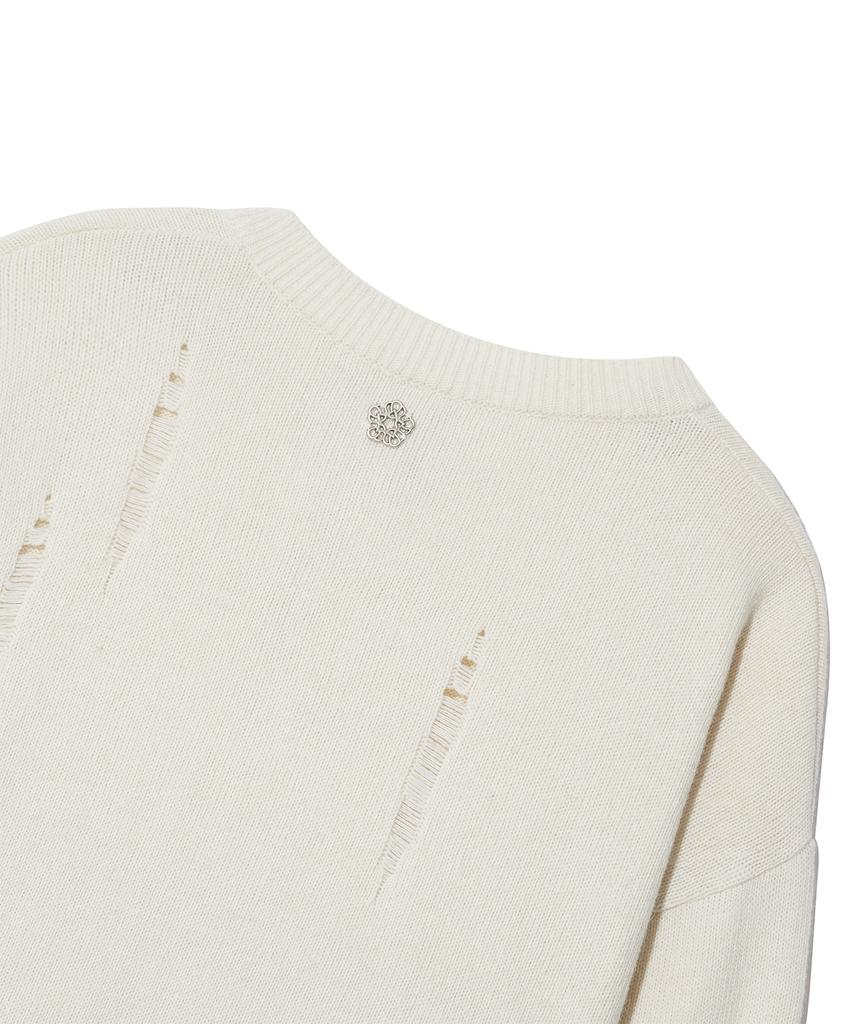 ULKIN Damaged Round Knit Cardigan_Ivory