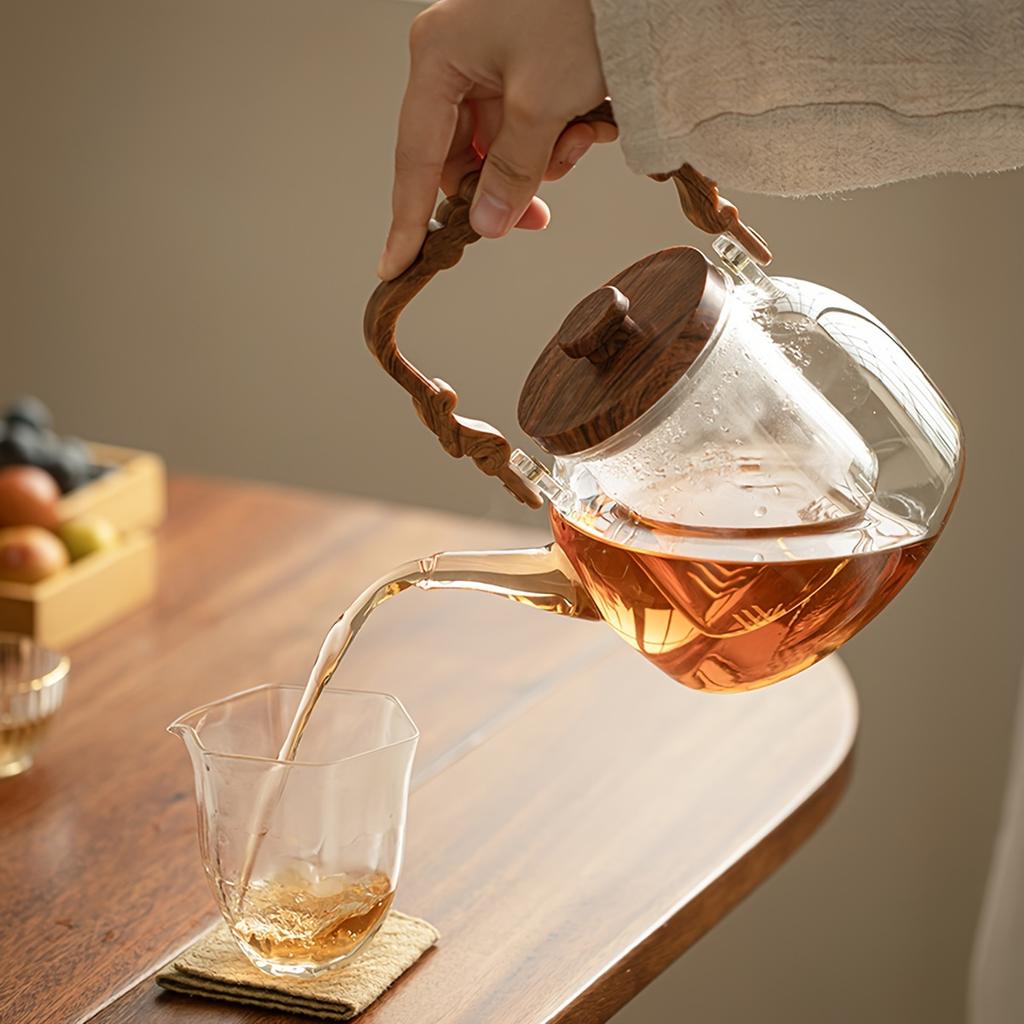 1 шт. Стеклянный чайник Стеклянный чайник для кипячения воды Чайник для заваривания чая с ручкой из цельного дерева Электрическая плита большой емкости или угольный огонь Доступен Esse