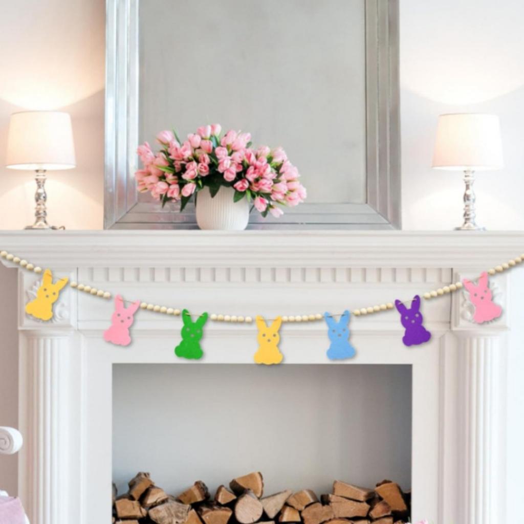 2 шт. пасхальная гирлянда с бисером в виде кролика с разноцветными подвесками в форме кролика, разделенными деревянными бусинами, для весеннего тематического празднования Пасхи