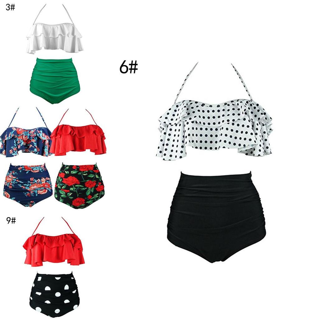 Women Floral High Waisted Bikini Set Stylish Swimwear Padded Plus Size Bathing Suit