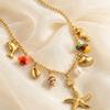 Boho Starfish Conch Pendant Necklace for Women 18K Gold Plated Stainless Steel Waterproof Ocean Style Summer Charm Jewelry