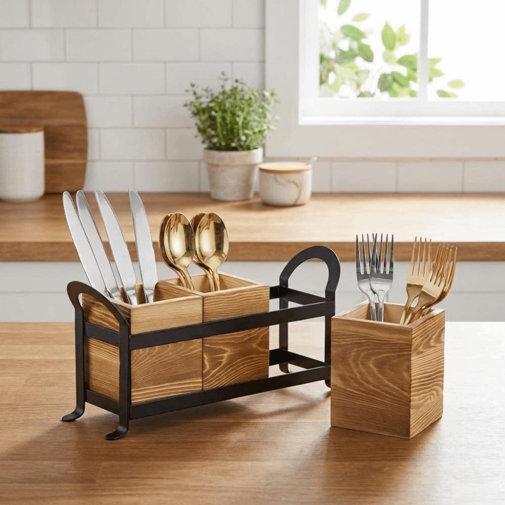 Large Capacity Tableware Storage Box Space Saving Flatware Organizer Farmhouse