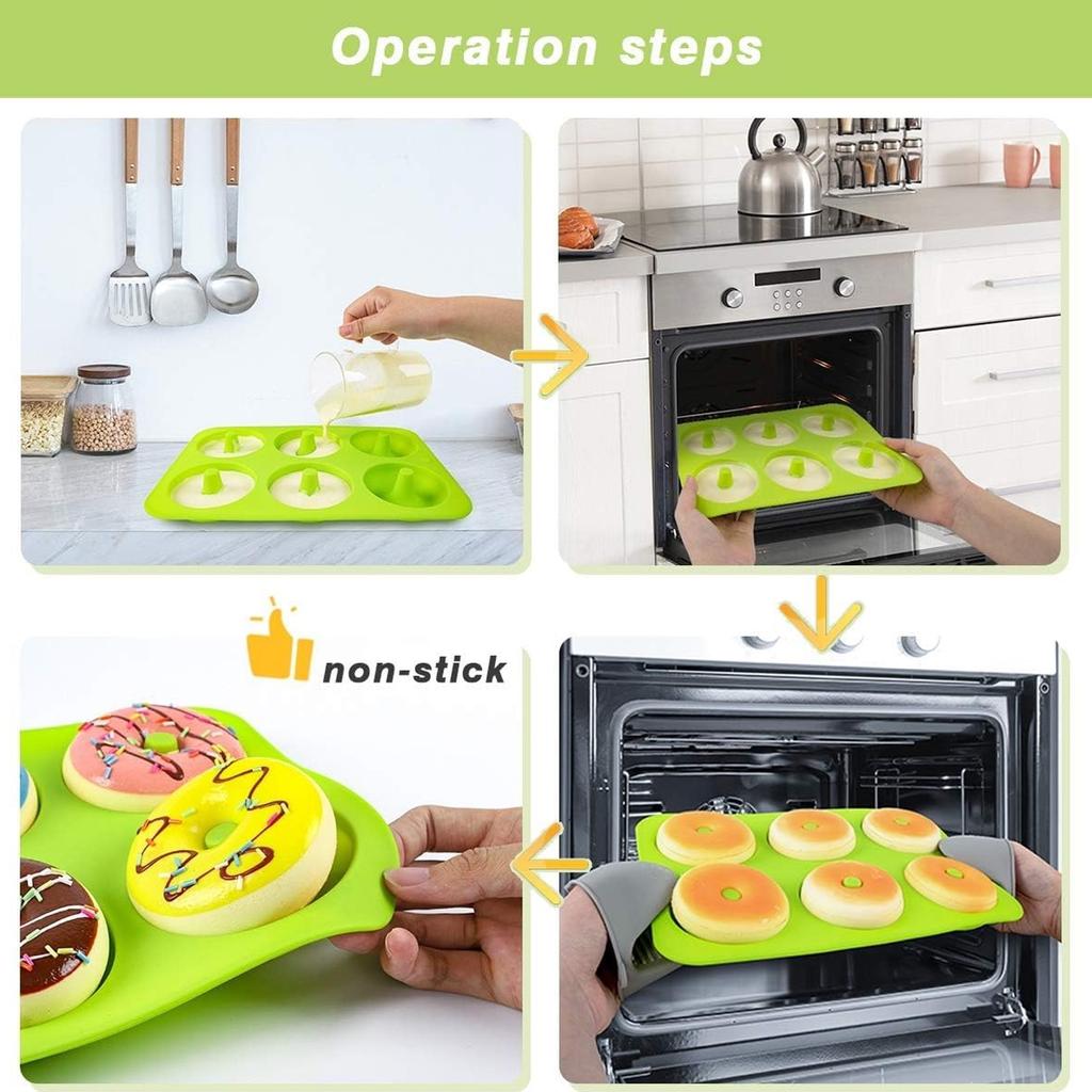 Axroad Mall 6-Compartment Heat-Resistant BPA-Free Silicone Donut Mold Set - 3 Colors, 27.5 x 17.5 x 3 cm, for Donuts, Cakes, Cookies, Muffins