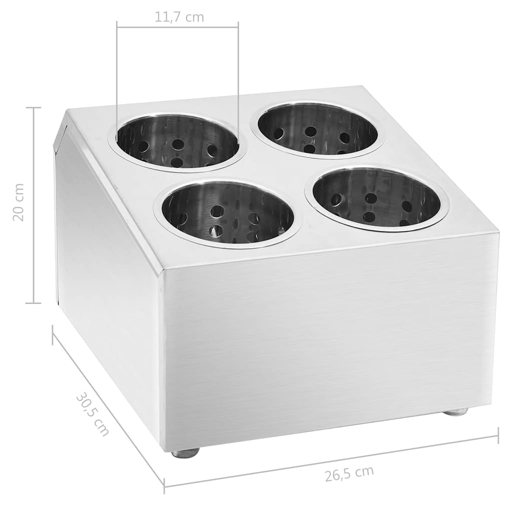 Cutlery Holder with 4 Compartments Square Stainless Steel