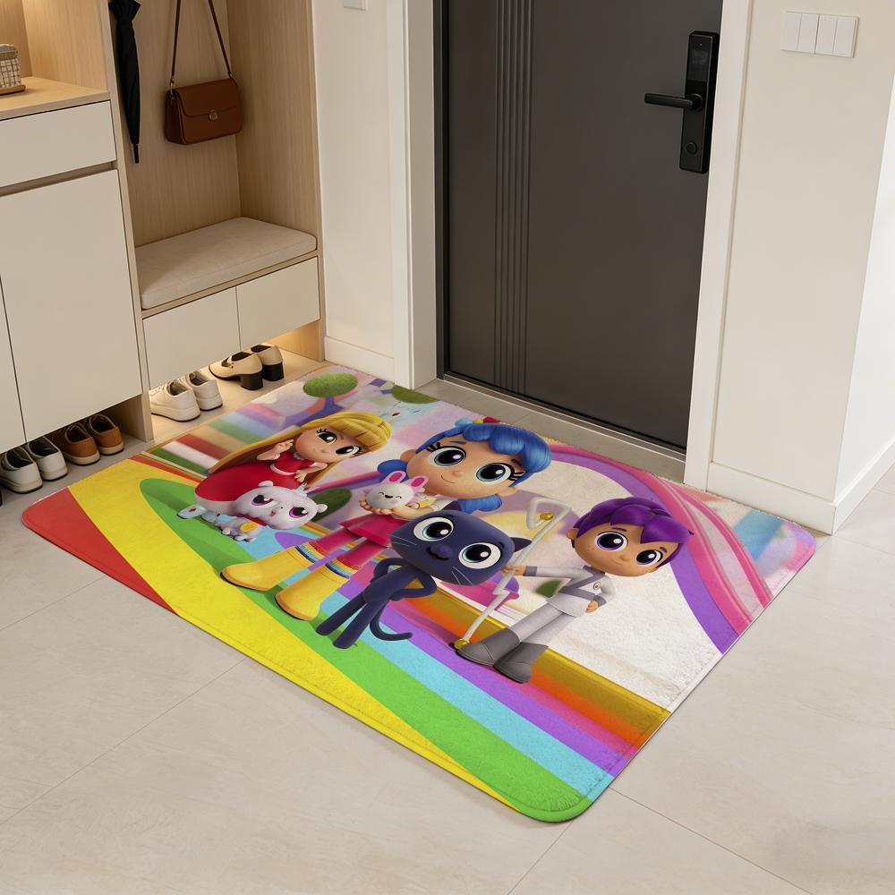cartoon T-True and the Rainbow Kingdom Floor Mat Flannel Door Mat Non-Slip Absorbent Washable Indoor Home Rug