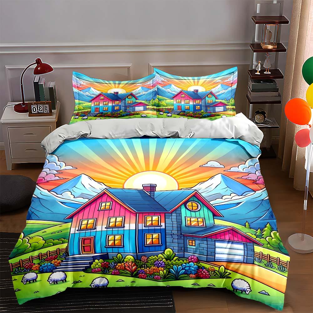 Colorful countryside scenery. Bedding Duvet cover sets Duvet covers Pillowcases gifts (1 * Duvet Cover 2 * Pillowcases, without duvet insert)