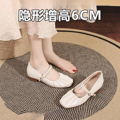 6 см увеличение внутренней высоты одинарная обувь женская маленький размер серебристая плиссированная обувь с открытым верхом бабушкины туфли на одном педале толстый каблук