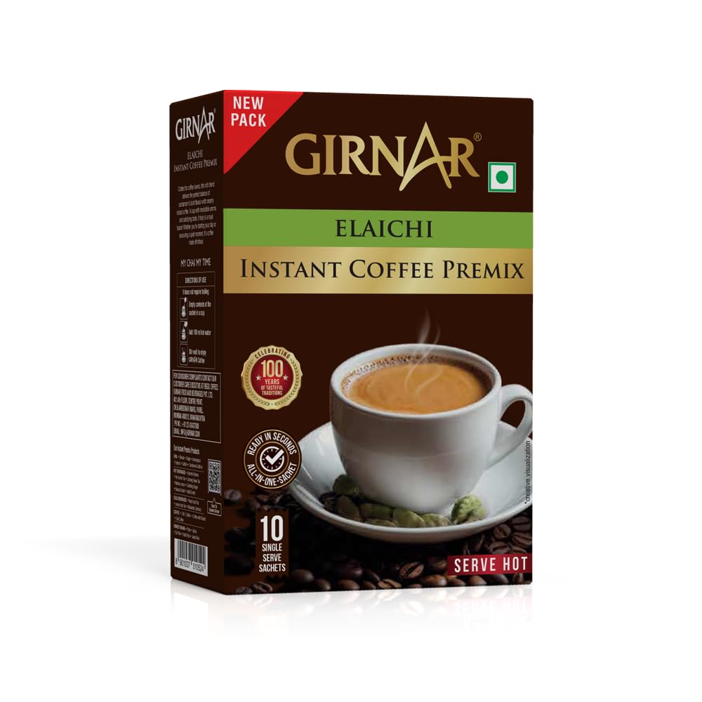 Girnar Кофе Instant Premix с кардамоном 140 г 10 пакетиков Насыщенная ароматная кофейная смесь с кофеином