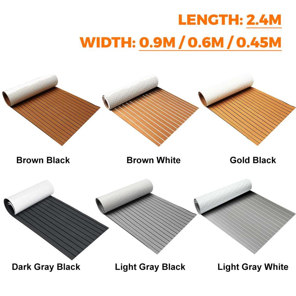 2.3M 2.4M 8 Styles Self-Adhesive EVA Foam Decking Sheet Faux Teak Synthetic Boat Marine Flooring Accessories Brown Gray Striped