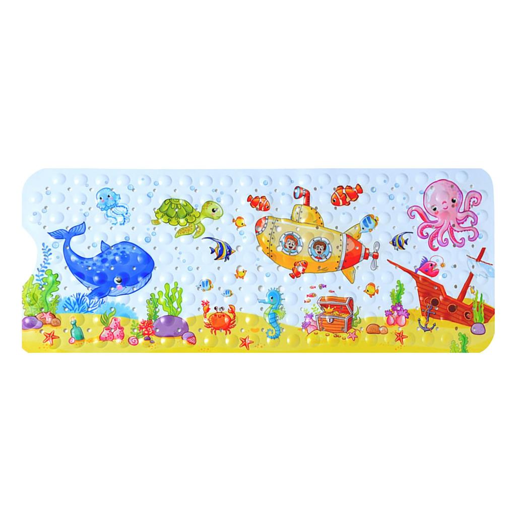 Cartoon Baby Bath Mat, Kids Bathtub Mat Non For Toddler Bath Shower , 39.37In X 15.75In With Holes And Suction Cups Machine Washable