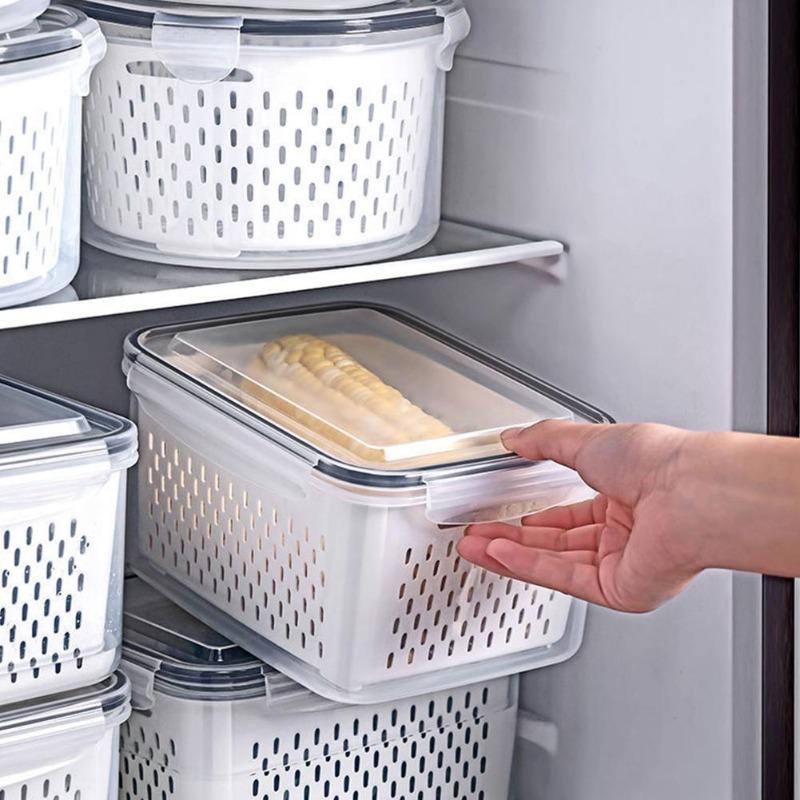 Fridge Storage Box Refrigerator Fresh Vegetable Fruit Boxes Drain Basket Storage Containers with Lid Kitchen Tools Organizer
