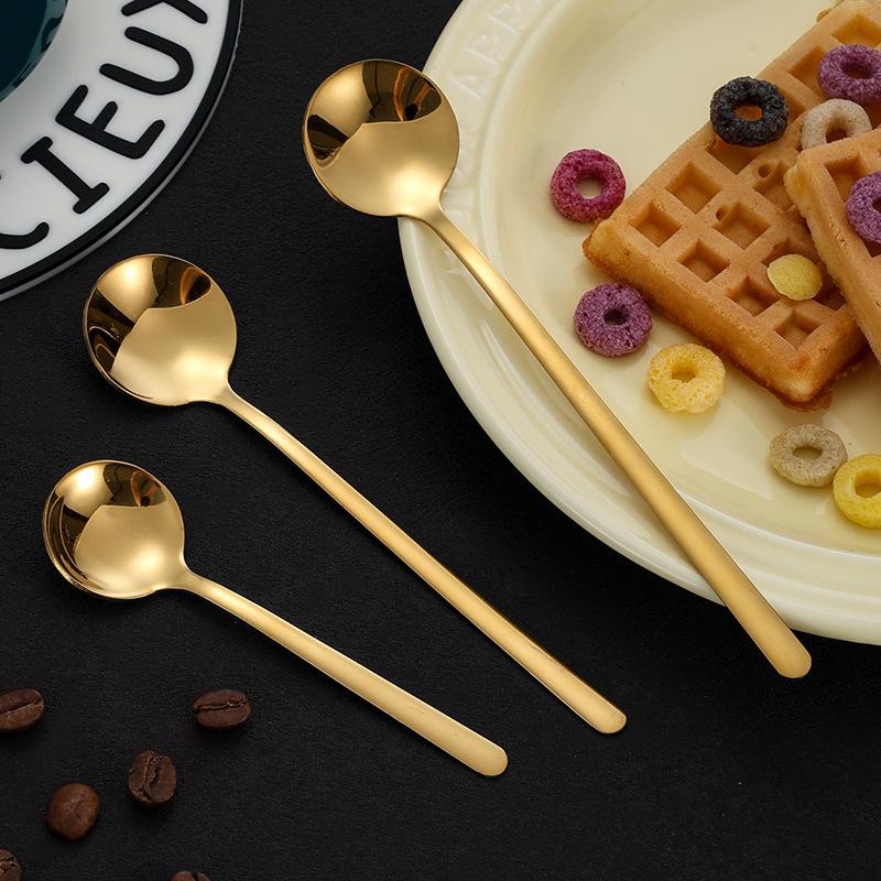 3pcs/set 304 Stainless Steel Coffee Spoons Golden Dessert Spoon Household Tableware Stirring Spoon, Ice Cream Spoons